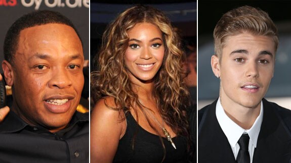 Dr. Dre, Beyoncé y Justin Bieber. 