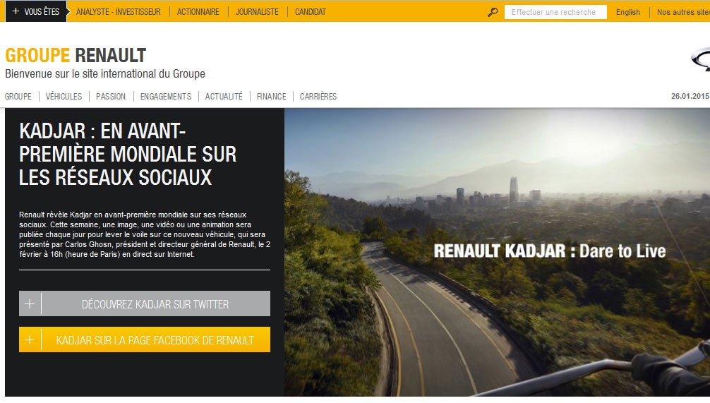 Anuncio de presentación del Kadjar en la web del Grupo Renault.