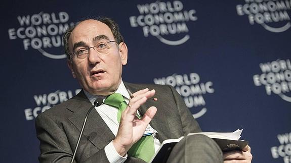 El presidente de Iberdrola, el salmantino Ignacio Sánchez Galán, durante su intervención en el foro de Davos. J. C. B - EFE