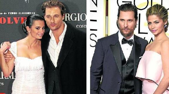 A la izquierda, Penélope Cruz y McConaughey, en 2006. A la derecha, el actor con su mujer, Camila Alves,