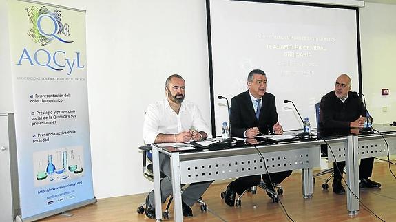 Fernando Villafañe, en el centro, durante la asamblea de la Asociación de Químicos de Castilla y León. 
