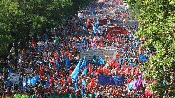 Manifestación en Madrid que culminaba la III Marcha Negra en protesta por el sector del carbón. 