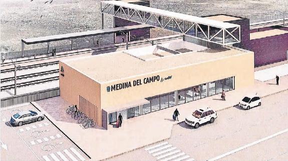 Simulación del exterior de la estación de Medina del Campo. 