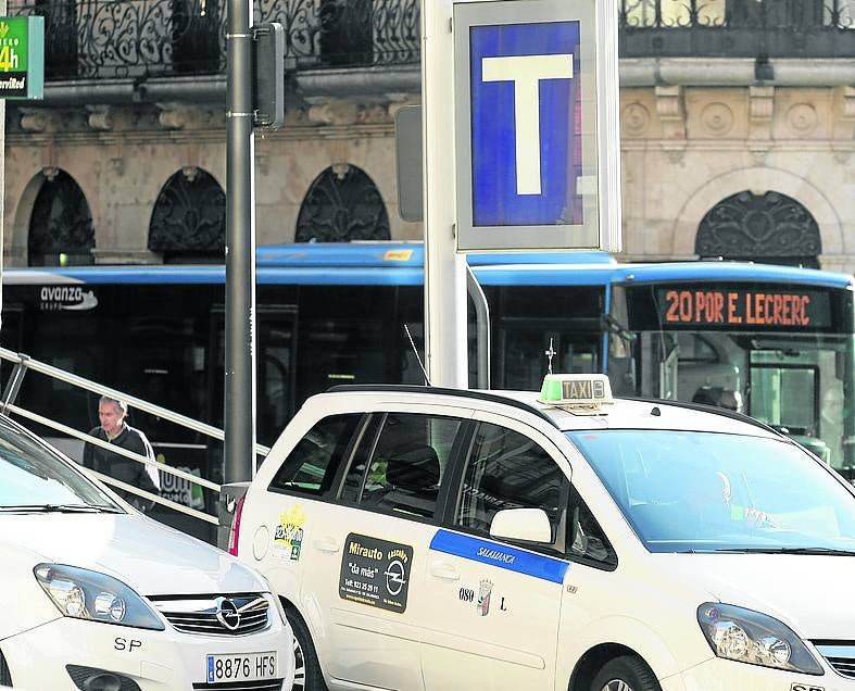 Dos taxis estacionados en una parada de la capital. 