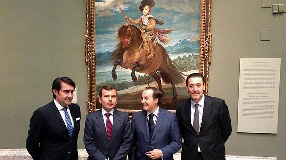 Juan Carlos Suárez-Quiñones (izquierda), Pablo Saavedra, Jaime González Taboada y Miguel Zugaza, durante la presentación del itinerario en el Museo del Prado. 