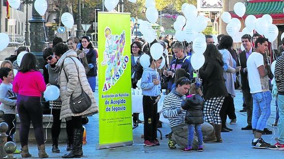 Asistentes al acto lúdico y reivindicativo celebrado ayer en Segovia en favor del acogimiento familiar. 