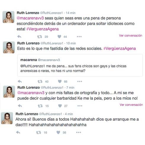 Un usuario de Twitter asegura que los seguidores de Ruth Lorenzo son «gays y anoréxicas»