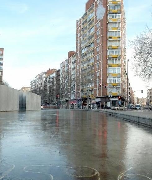 Hielo en la fuente del Matadero de Valladolid. 