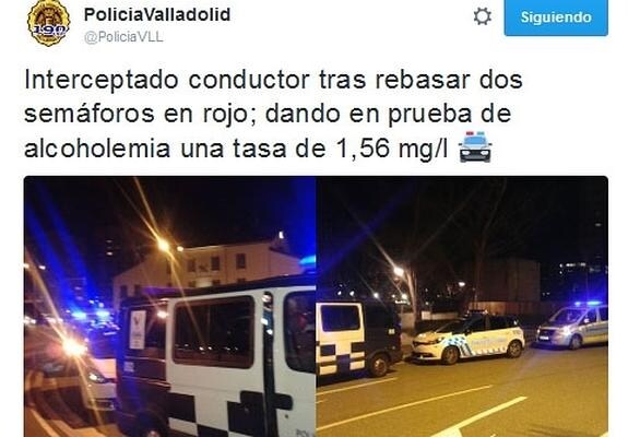 Tuit de la Policía de Valladolid con imágenes del lugar donde se ha interceptado al conductor ebrio.