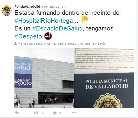 Tuit de la Policía de Valladolid informando de la sanción.