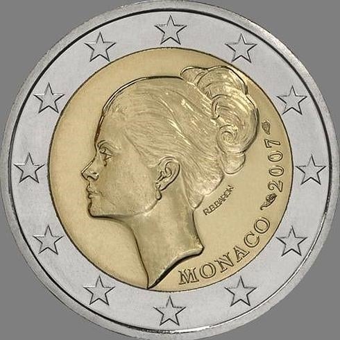 Moneda de dos euros con la efigie de Grace Kelly en su anverso.