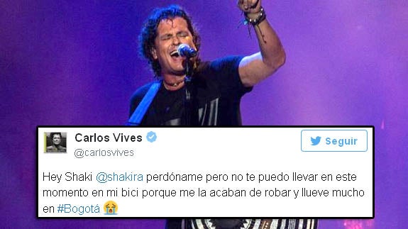 Carlos vives y el tuit que dedicó a Shakira. 