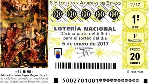 Décimo del sorteo de 'El Niño' de la Lotería Nacional. 