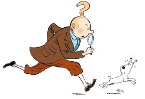 Uno de los dibujos de Tintín y Milú expuestos en la muestra sobre Hergè en Madrid. / EL NORTE