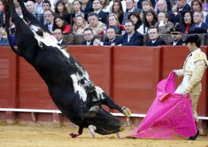 El sexto de la tarde clavó los cuernos en la arena ante el Fandi. / JULIO MUÑOZ-EFE