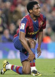 Samuel Eto'o, durante el partido con el Espanyol. / JOSEP LAGO-AFP
