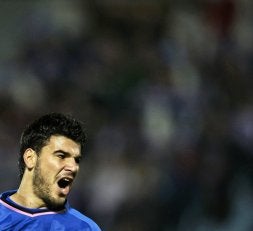 Braulio celebra el gol que marcó al AEK de Atenas con el Getafe./ SUSANA VERA-EFE