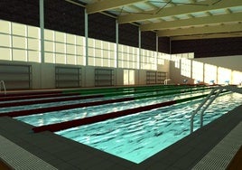 Recreación de la piscina climatizada tras la obra de sustitución de la cubierta