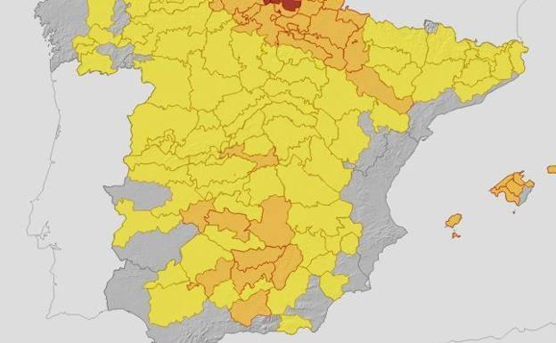 Mapa de avisos para el jueves.