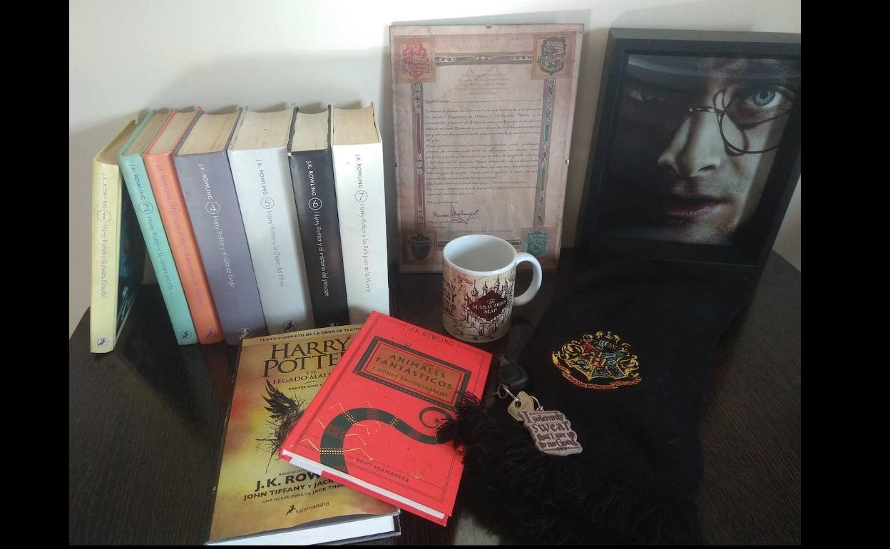 Libros y objetos relacionados con la saga. 