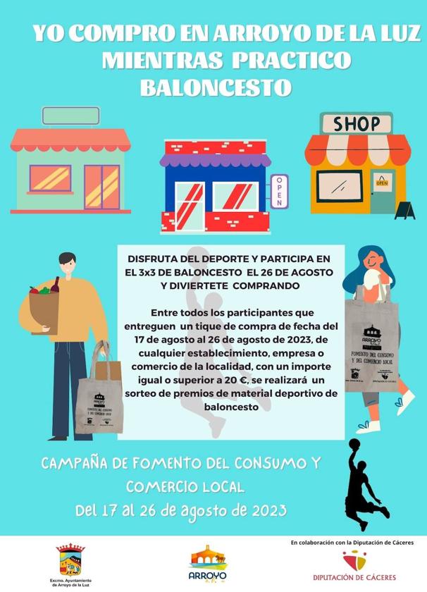 Llega la campaña 'Yo compro en Arroyo de la Luz mientras practico baloncesto'