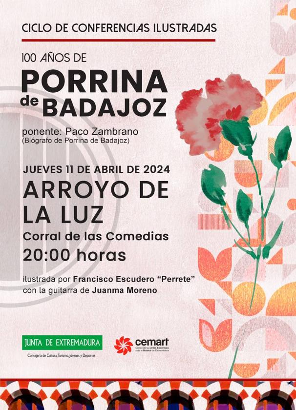 El ciclo de conferencias ilustradas '100 años de Porrina de Badajoz' llega a Arroyo de la Luz