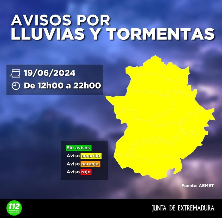 Alerta amarilla por lluvias y tormentas