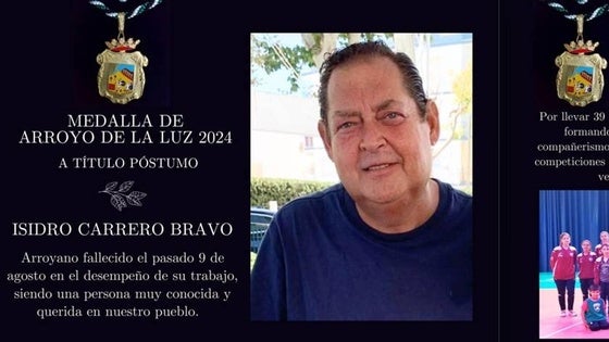 Isidro Carrero, a título póstumo, y el Arroyo CB recibirán la medalla de Arroyo de la Luz