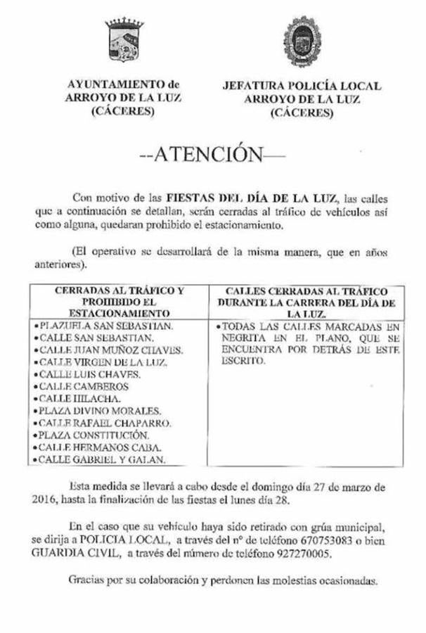 Varias calles permanecerán cerradas al tráfico para El Día de la Luz