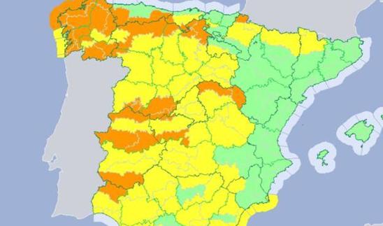 Mapa de avisos de la Aemet para este miércoles AEMET