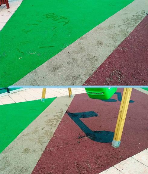 Desperfectos en el suelo del parque infantil 