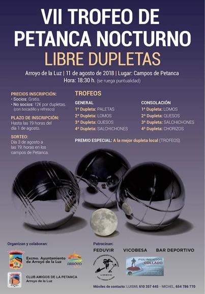 Ya está abierto el plazo de inscripción para el VII Trofeo de Petanca Nocturno de Arroyo de la Luz