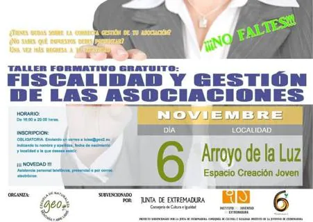Taller formativo gratuito de Fiscalidad y Gestión de las Asociaciones en Arroyo de la Luz