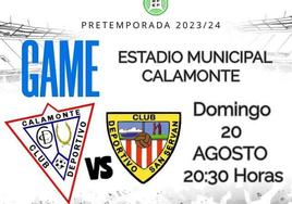 El CD Calamonte recibe al CD San Serván para un nuevo amistoso de pretemporada