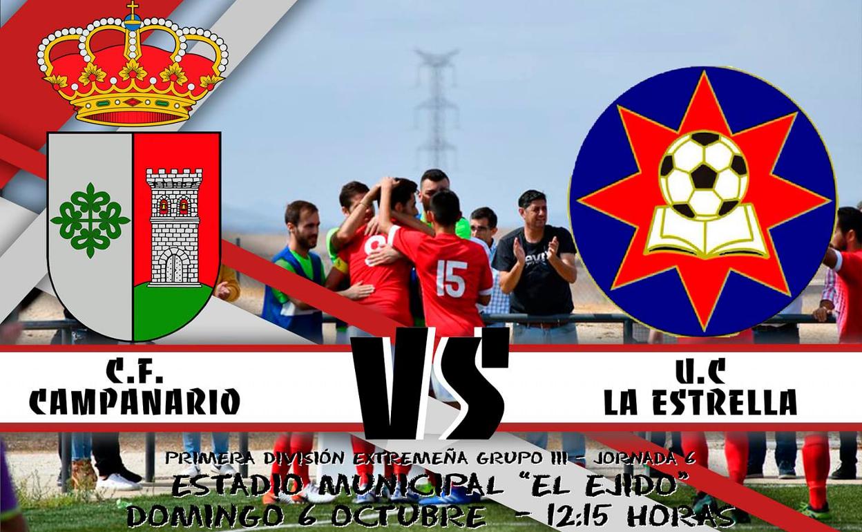 Cartel del encuentro entre el CF Campanario y la UC La Estrella. 