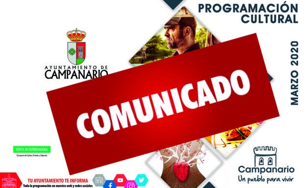 Suspendidas todas las actividades previstas en la agenda cultural de marzo
