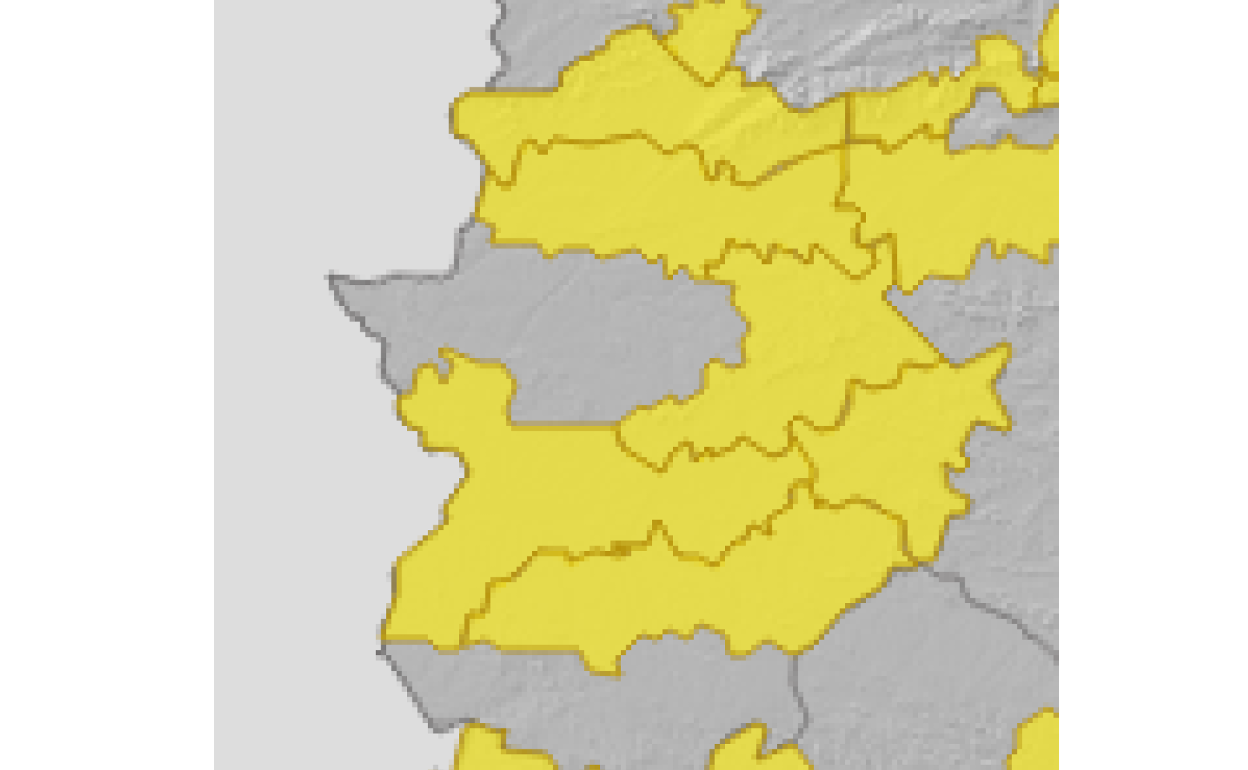 Mapa con las zonas que estarán en alerta. 