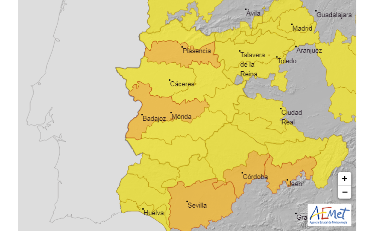 Mapa con las alertas meteorológicas. 