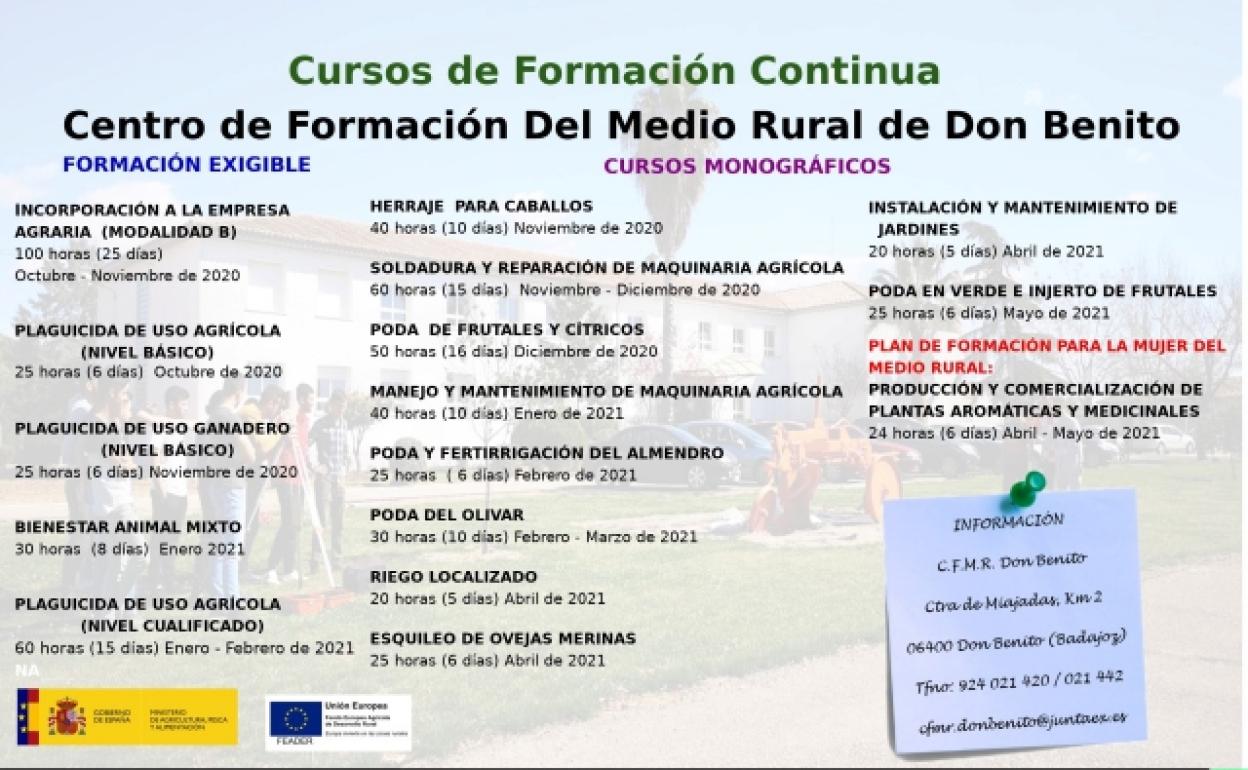 Programación de los cursos ofertados. 