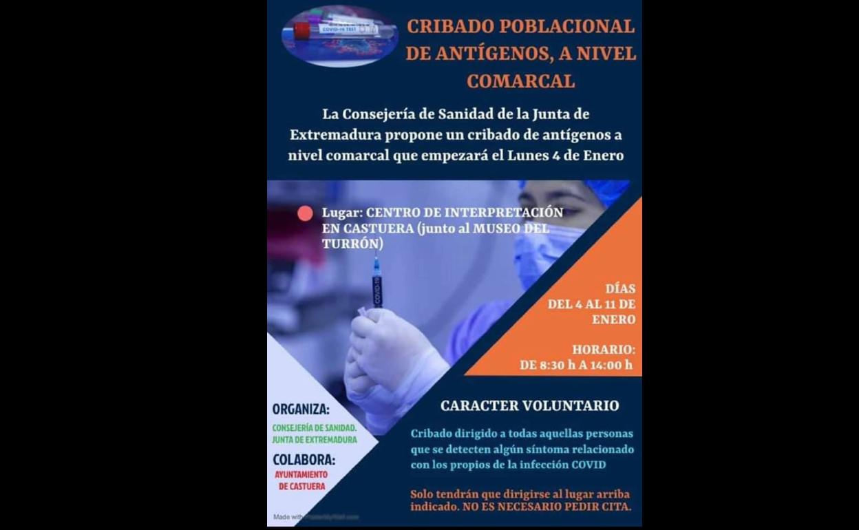 Cribado masivo voluntario en Castuera para quienes detecten algún síntoma relacionado con la covid