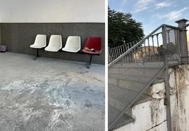 la estación de autobús fue rociada con un extintor y la valla del parque fue arrancada