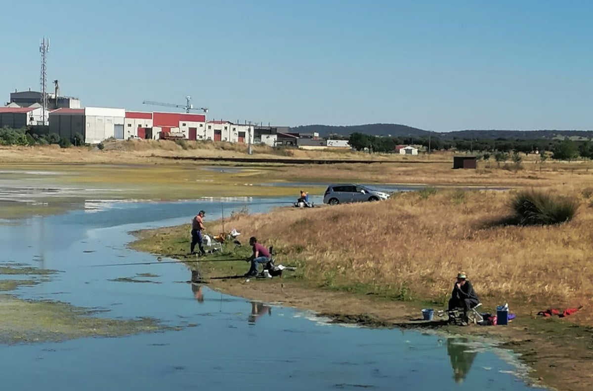 Algunos pescadores que han acudido hoy a La Charca. 