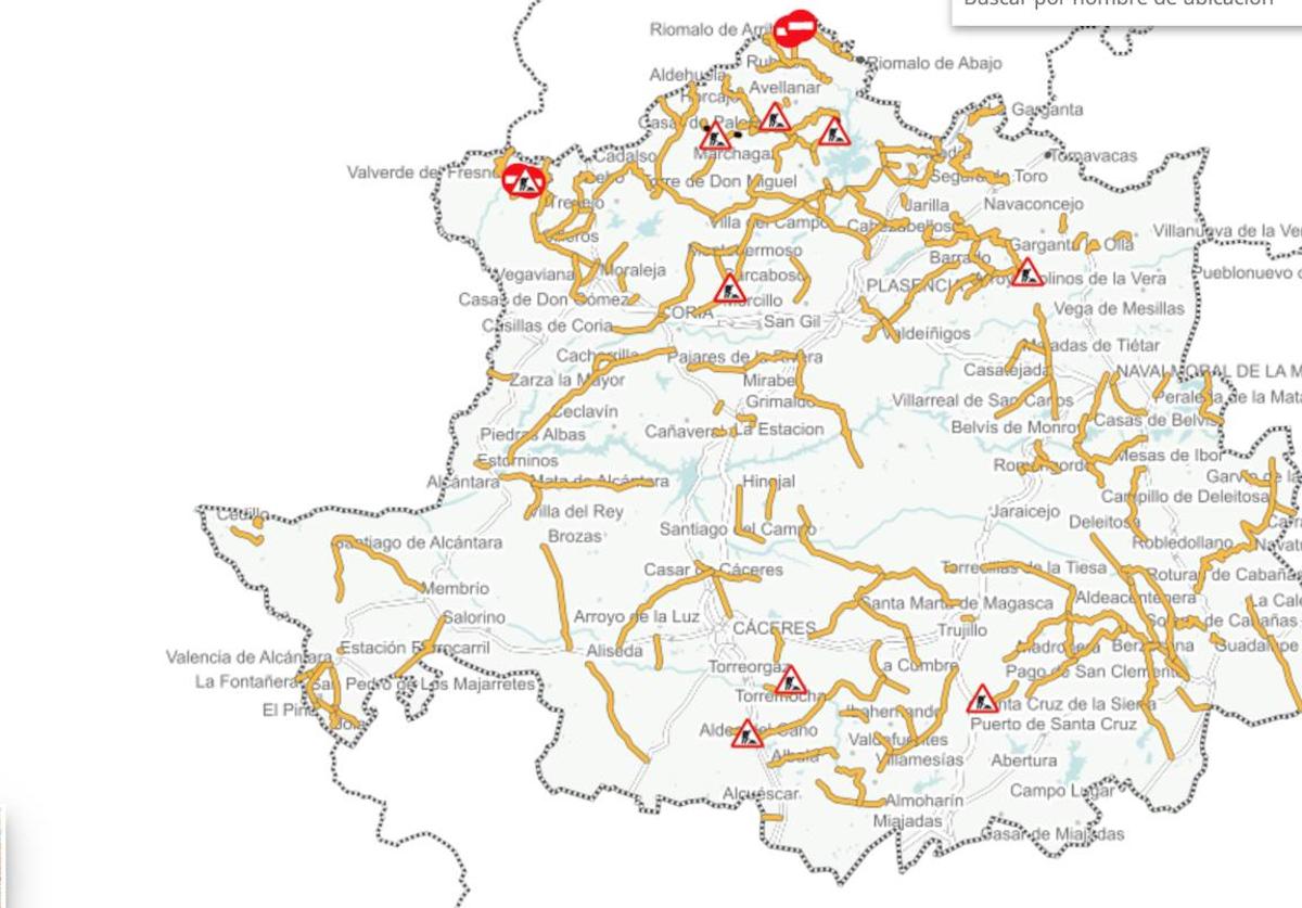 Catálogo de carreteras al que se puede acceder en el portal