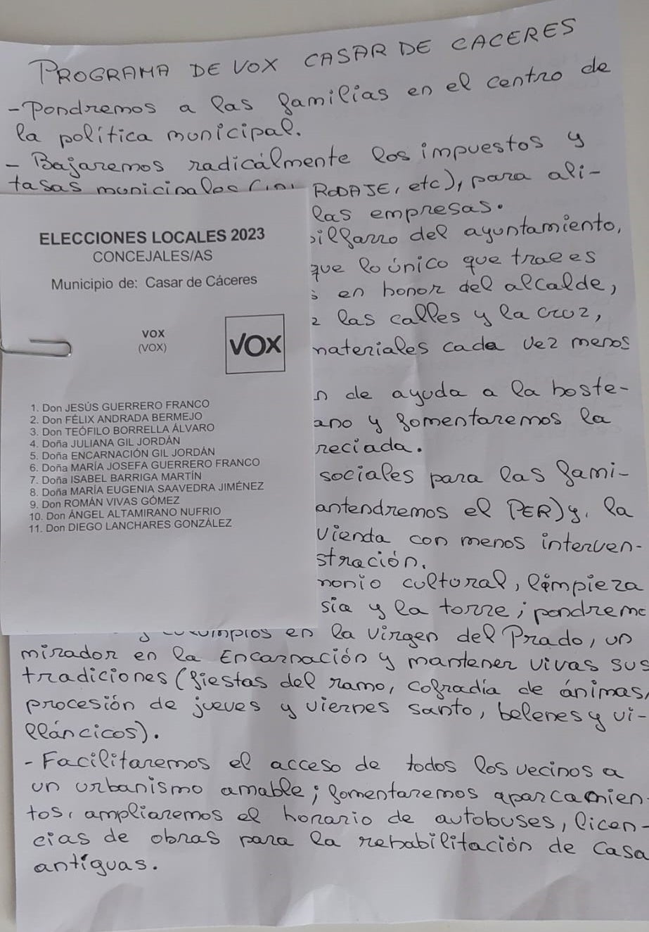 Jesús Guerrero renuncia a ser candidato a la alcaldía tras el buzoneo de un manuscrito del programa electoral de VOX