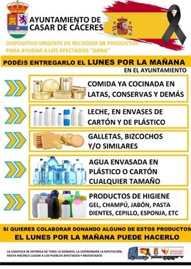 El Ayuntamiento recogerá productos de primera necesidad para ayudar a los afectados por la DANA