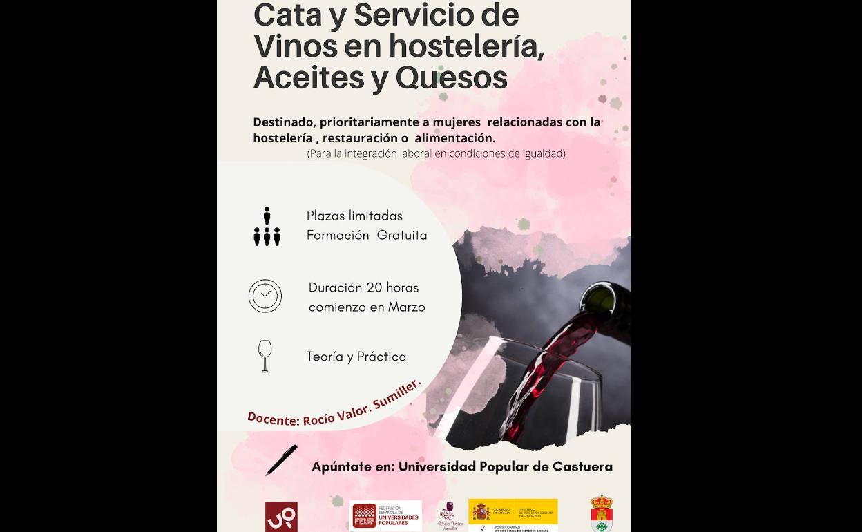Cartel del curso 'Cata y servicio de vinos en hosteleria, aceites y quesos' 