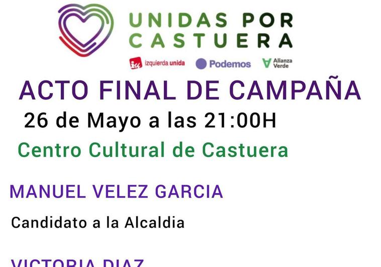 Unidas por Castuera celebrará mañana viernes 26 de mayo el acto central de la campaña electoral del 28M