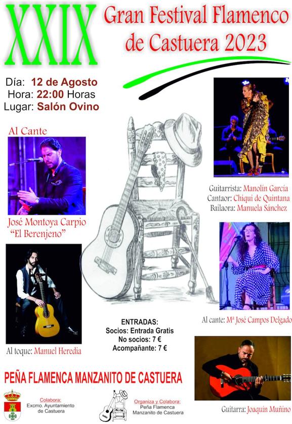 José Montoya Carpio «El Berenjeno», María José Campos Delgado y Manuela Sánchez, estarán en el XXIX festival flamenco de la peña Manzanito de Castuera.