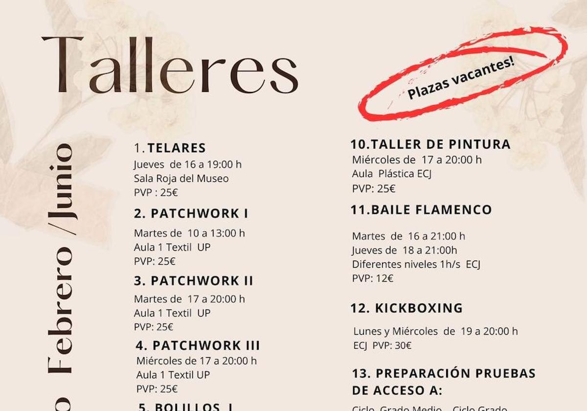 Se ofertan plazas libres en varios talleres de la Universidad Popular de Castuera