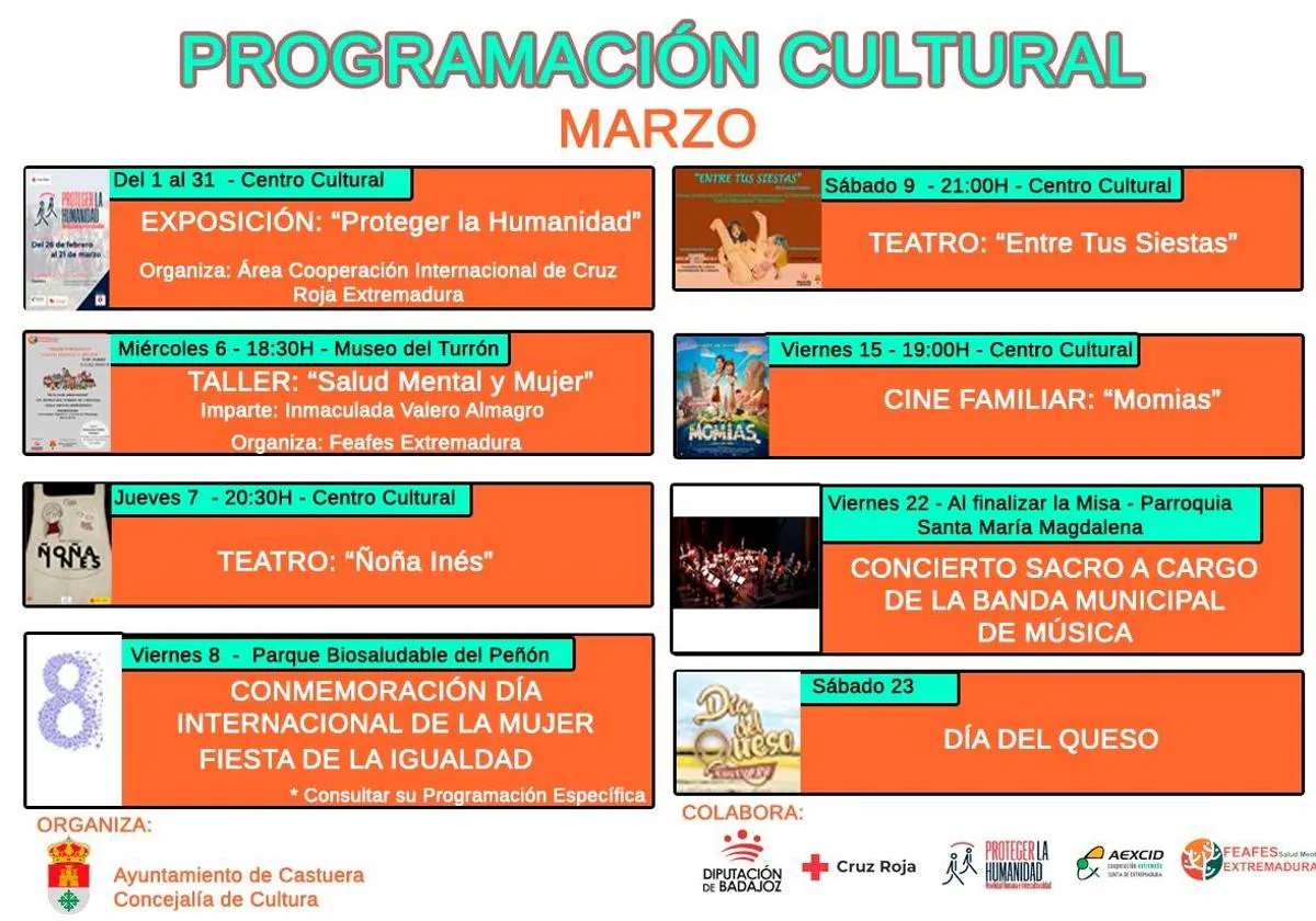 El ayuntamiento avanza la programación cultural para el mes de marzo